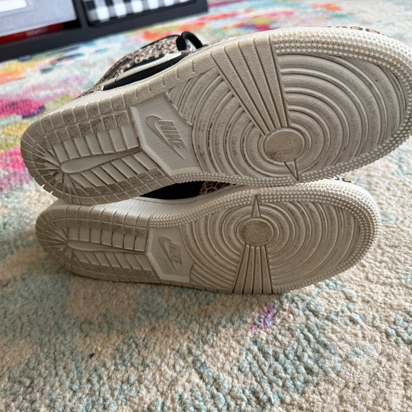 Nike Air Jordan 1 Mid SE Sneakers - Black and Tan Leopard Print Only worn once. - Picture 7 of 11